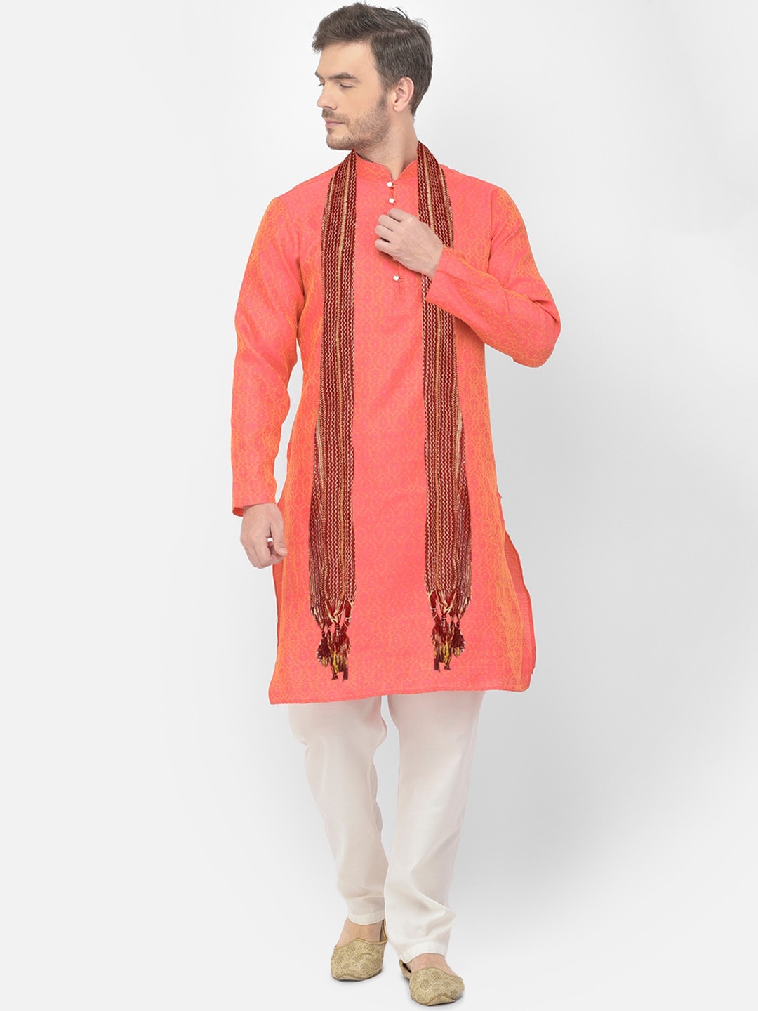 

SG LEMAN Ethnic Motifs Woven Design Jacquard Silk Georgette Kurta with Pyjamas & Dupatta, Pink