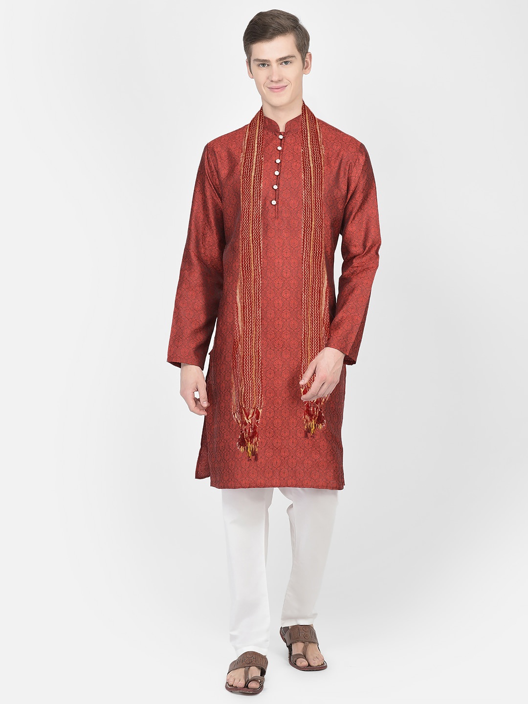 

SG LEMAN Ethnic Motifs Woven Design Silk Georgette Jacquard Kurta With Trousers & Dupatta, Maroon