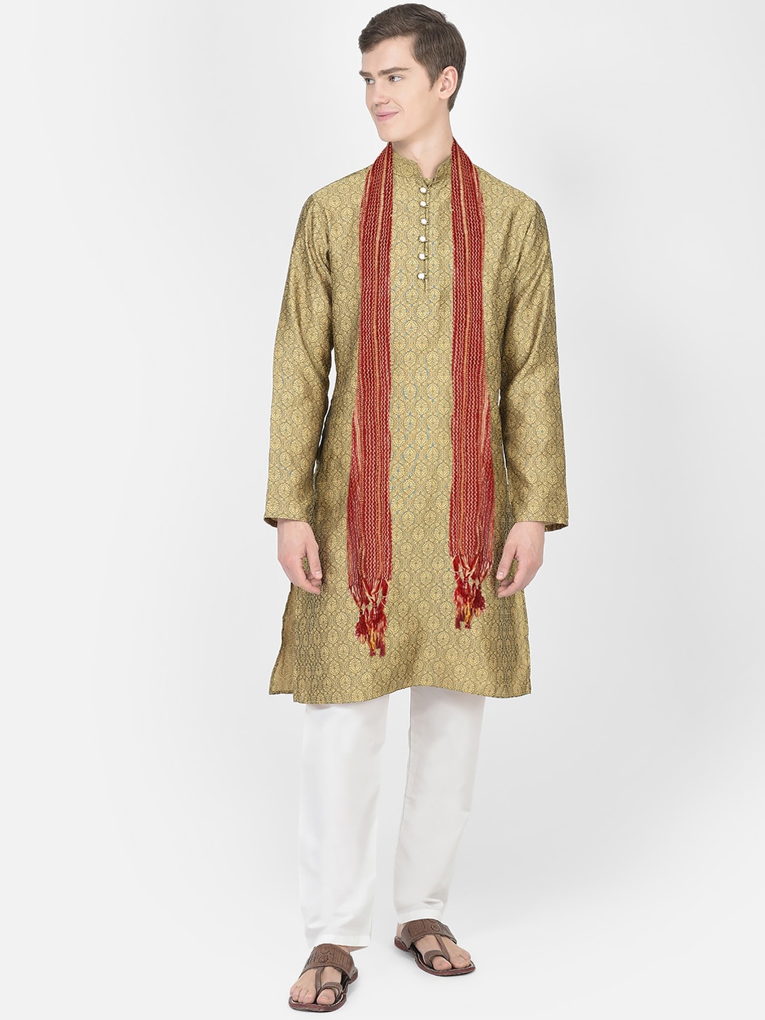 

SG LEMAN Ethnic Motifs Woven Design Jacquard Silk Georgette Kurta with Pyjamas & Dupatta, Green