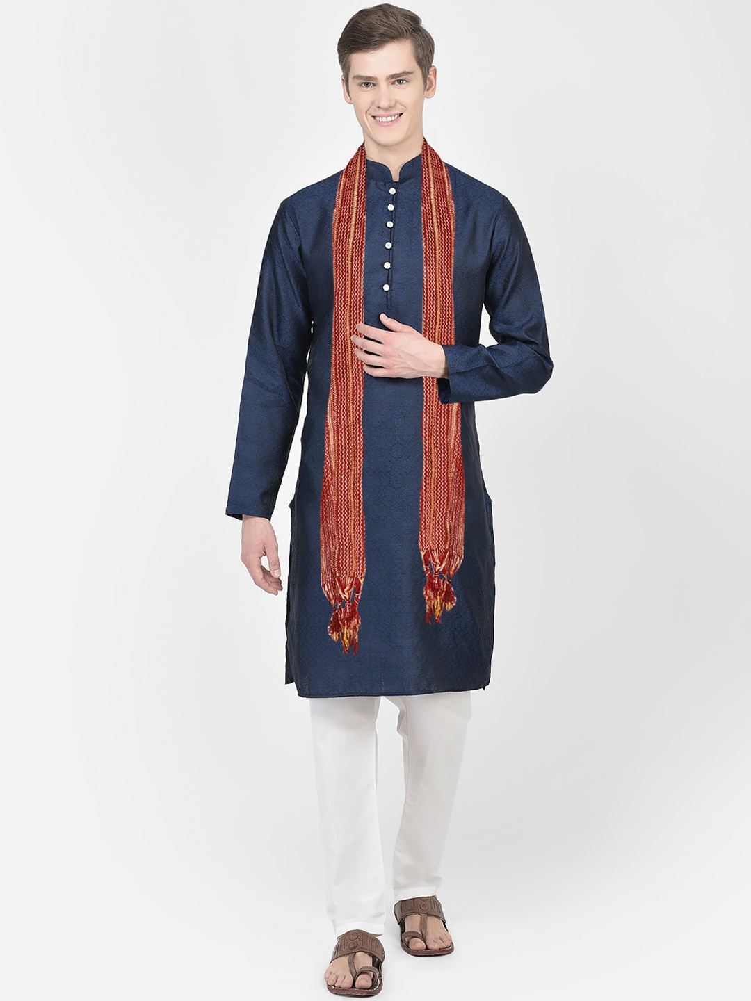 

SG LEMAN Ethnic Motifs Woven Design Jacquard Silk Georgette Kurta with Pyjamas & Dupatta, Navy blue