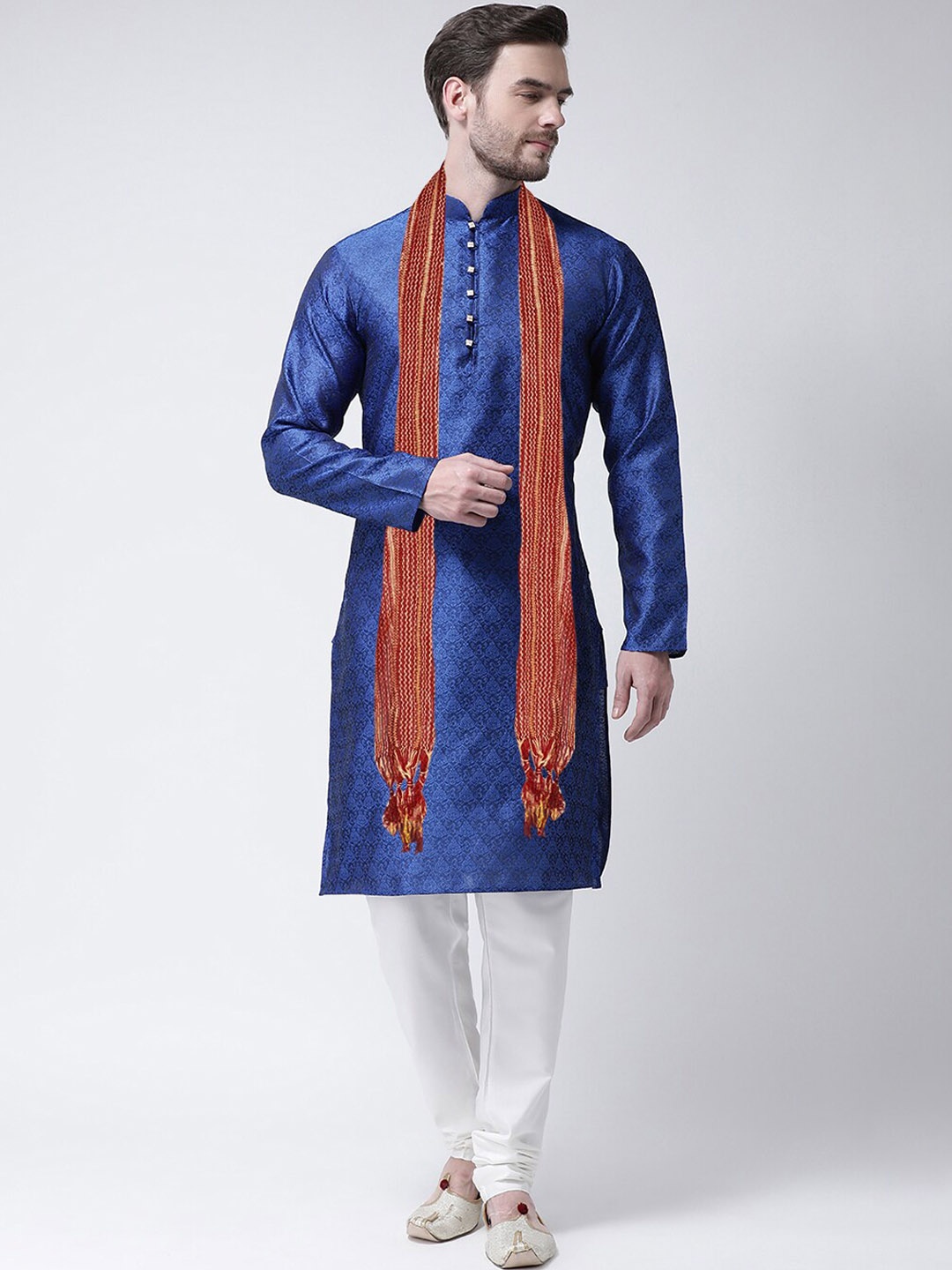 

SG LEMAN Ethnic Motifs Woven Design Silk Georgette Jacquard Kurta With Churidar & Dupatta, Blue