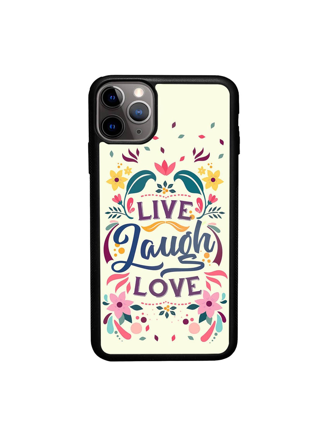 

macmerise Live Laugh Love Printed Glossy Finish iPhone 11 Pro Bumper Case Cover, Off white