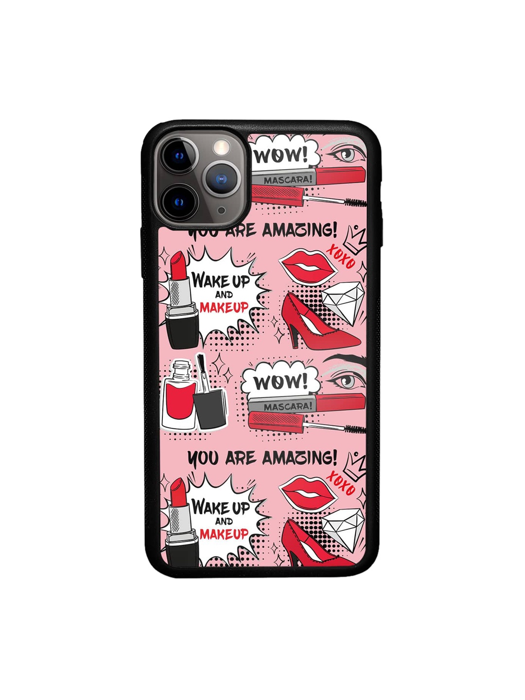 

macmerise Wake up and Makeup Printed Glossy Finish iPhone 11 Pro Bumper Case Cover, Peach