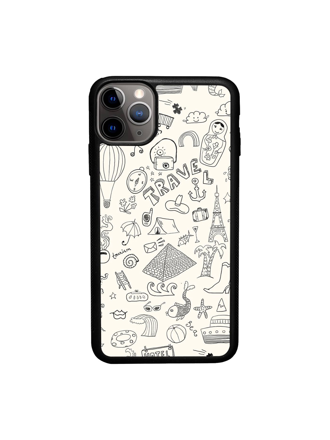 

macmerise Travel Doodle Printed iPhone 11 Pro Bumper Case Cover, White