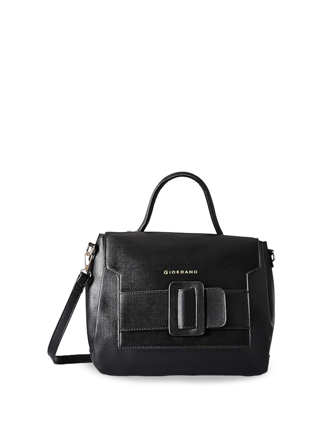 

GIORDANO Leather Structured Handheld Bag With Buckle Detail, Black