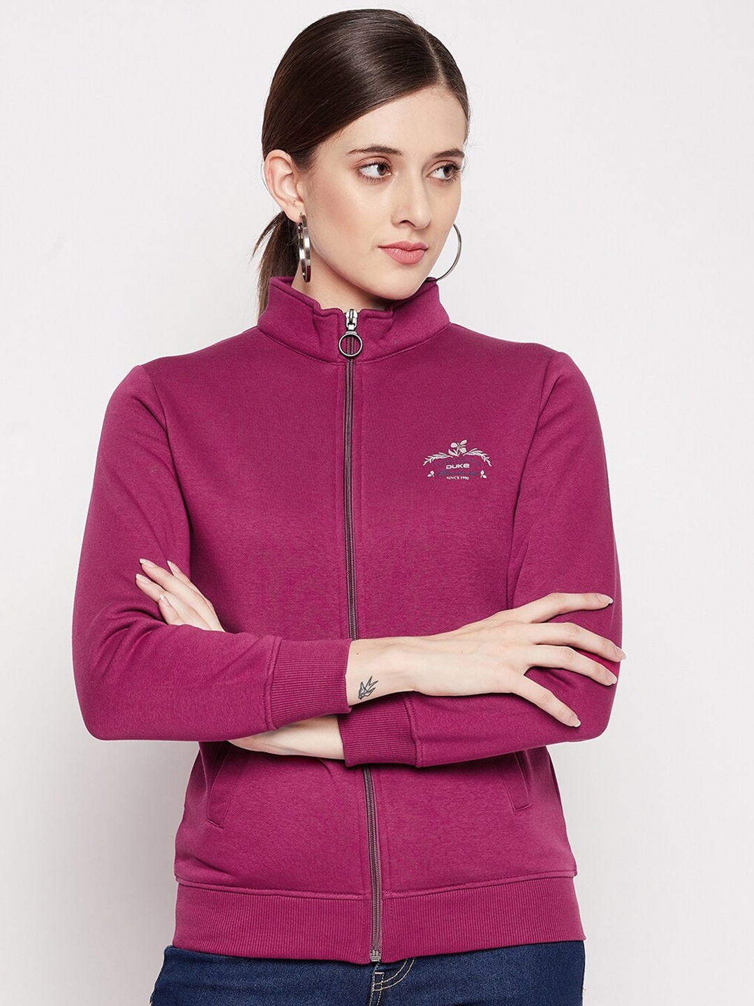 

Duke Mock Collar Fleece Front Open Sweatshirt, Pink
