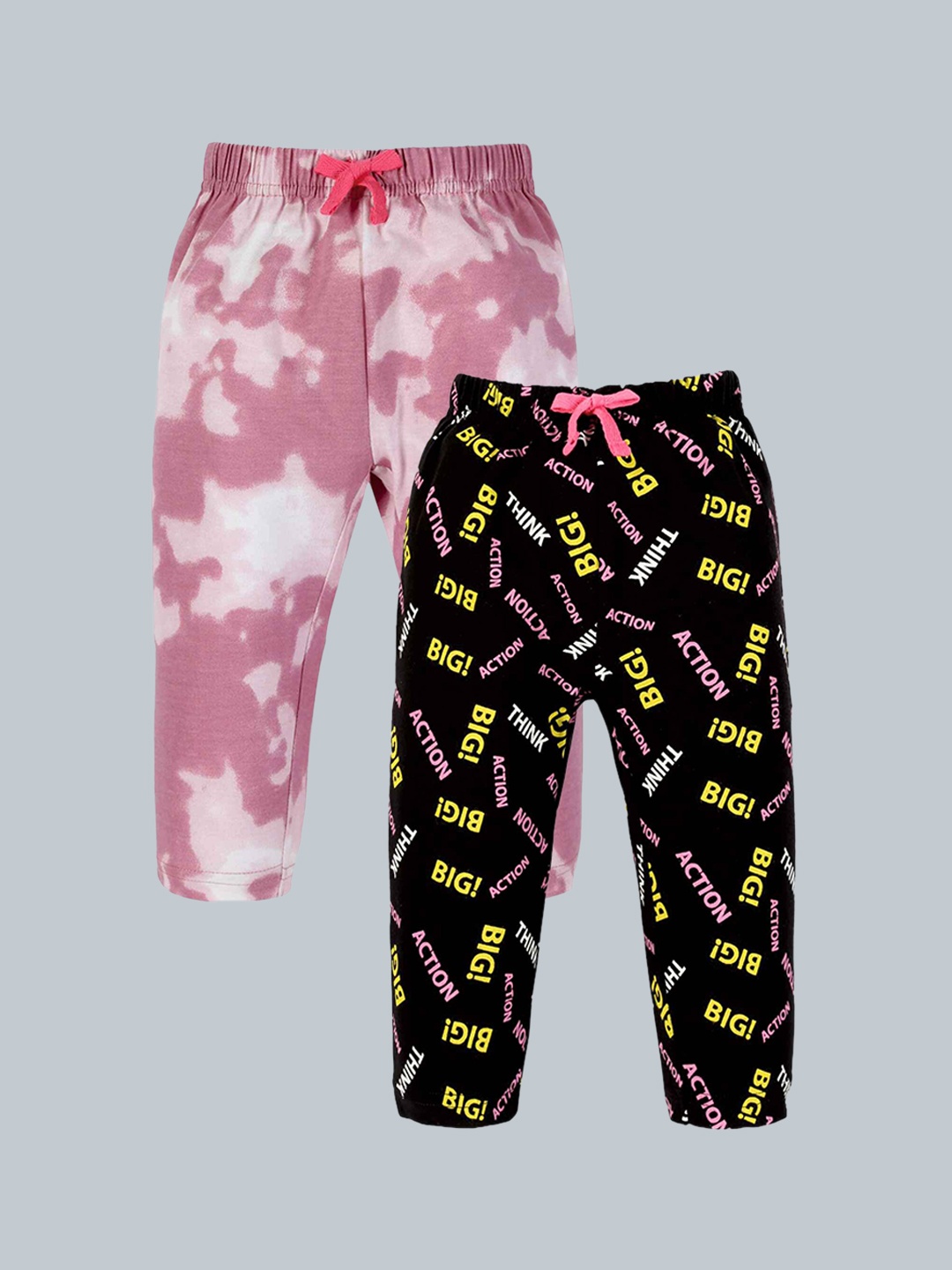 

3PIN Infants Boys Pack Of 2 Printed Mid-Rise Antimicrobial Pure Cotton Track Pants, Pink