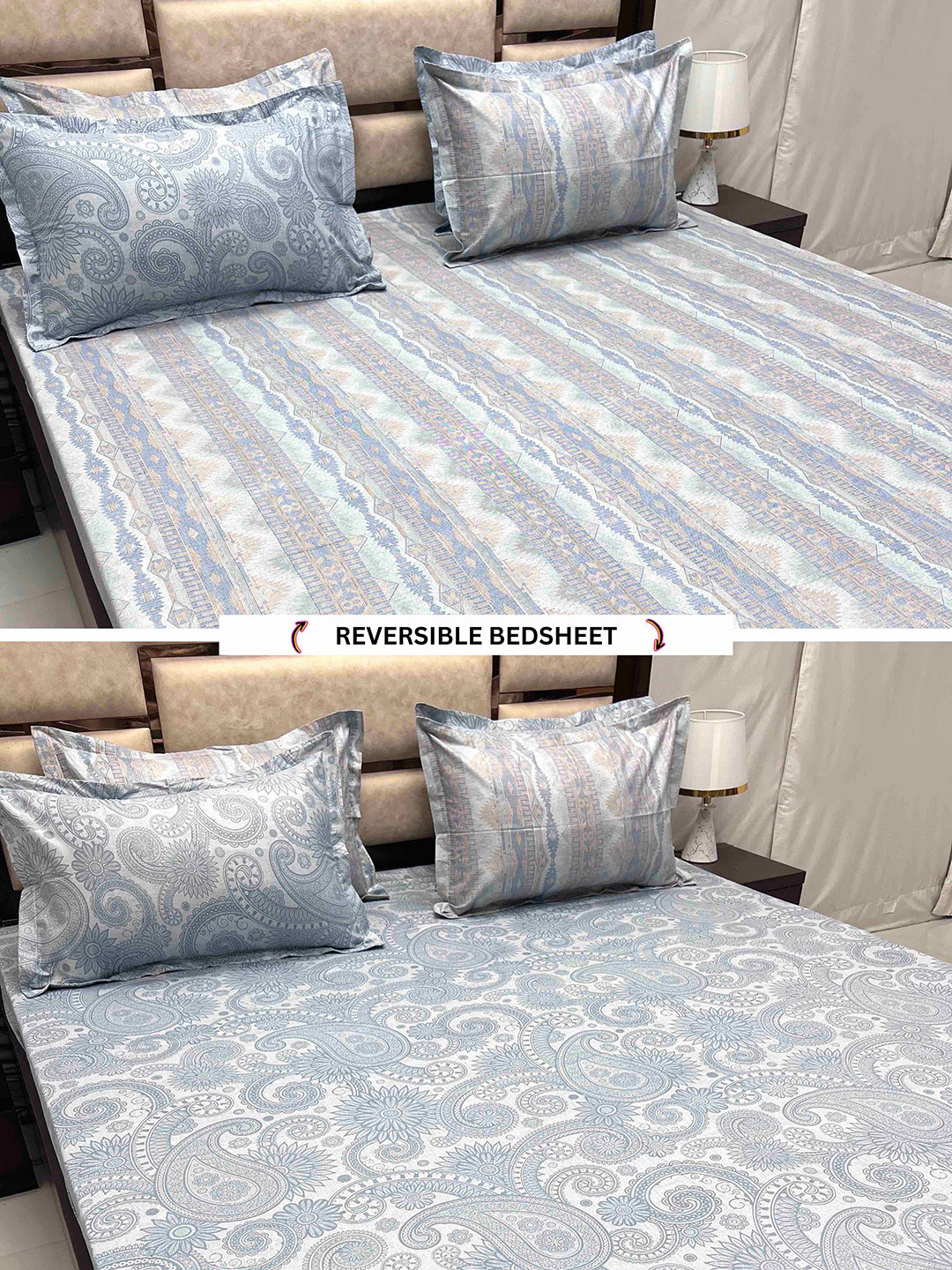 

Pure Decor Grey Ethnic Motifs Cotton Reversible 400 TC King Bedsheet with 4 Pillow Covers