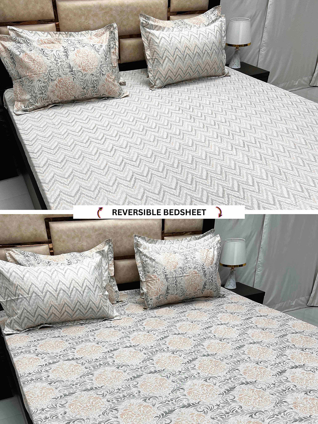 

Pure Decor Swap White Ethnic Motifs Cotton 400 TC King Reversible Bedsheet Set