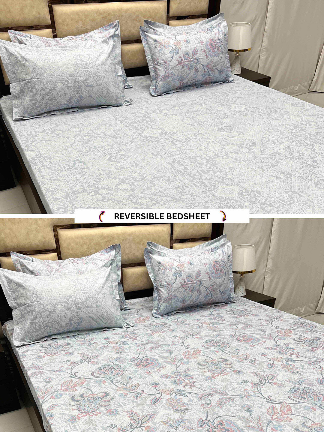 

Pure Decor Swap Grey & White Ethnic Motifs Cotton 400 TC King Reversible Bedsheet Set