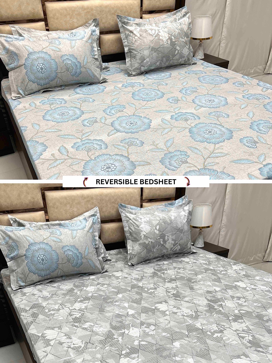 

Pure Decor White & Grey Reversible Cotton 400 TC King Bedsheet with 4 Pillow Covers