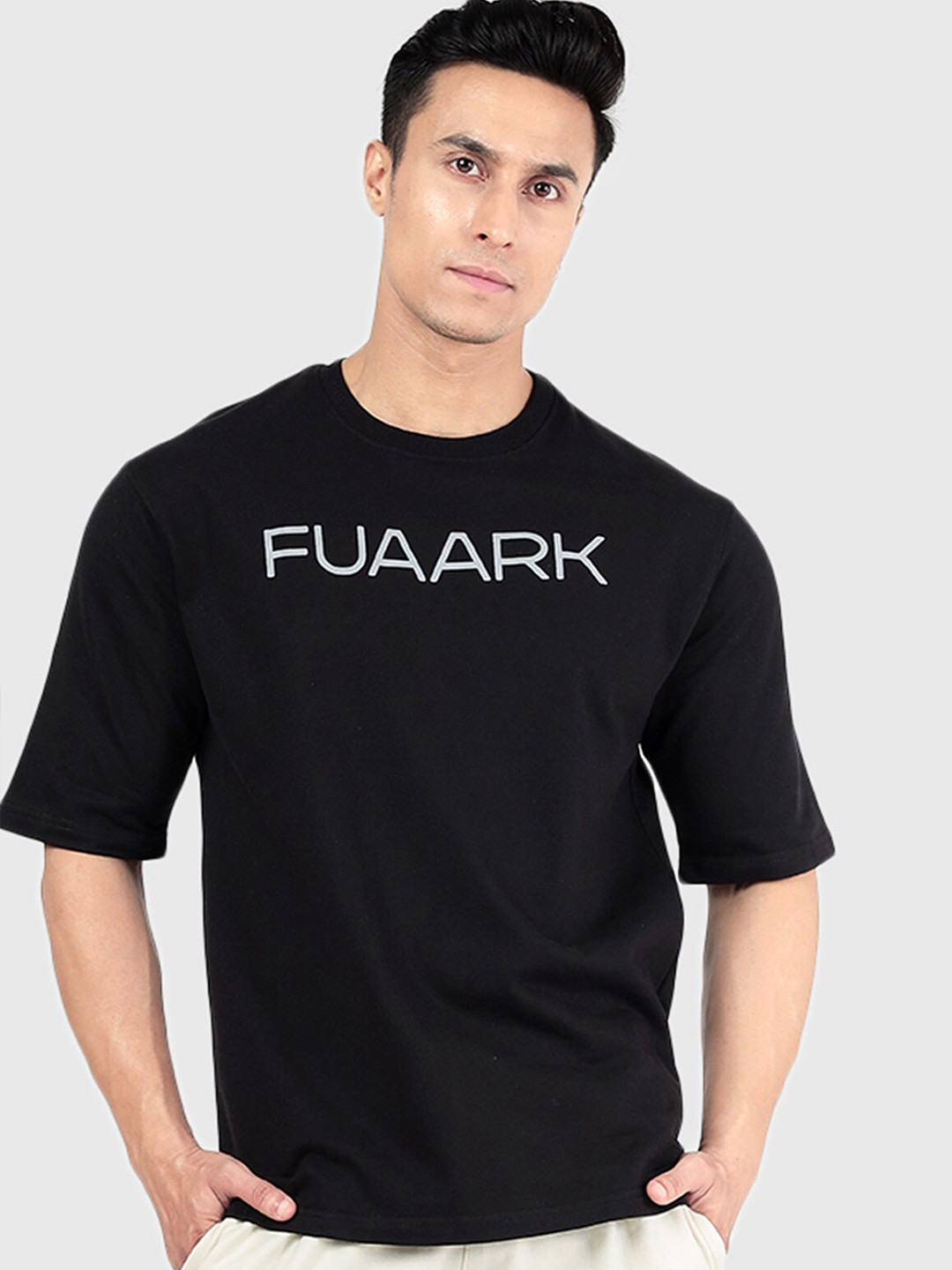 

FUAARK Typography Printed Oversized T-shirt, Black