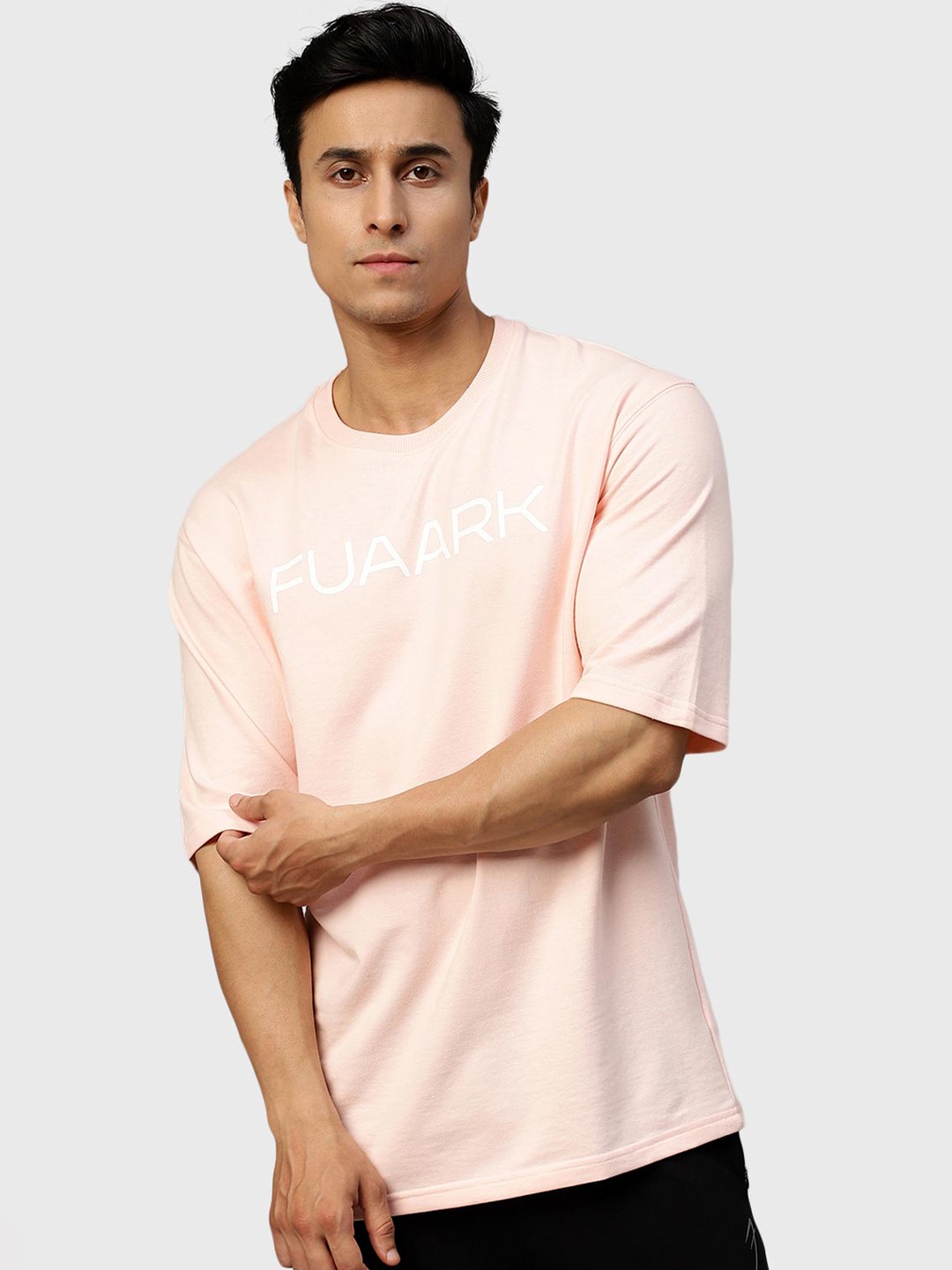 

FUAARK Typography Printed Moisture Wicking Oversized T-shirt, Pink