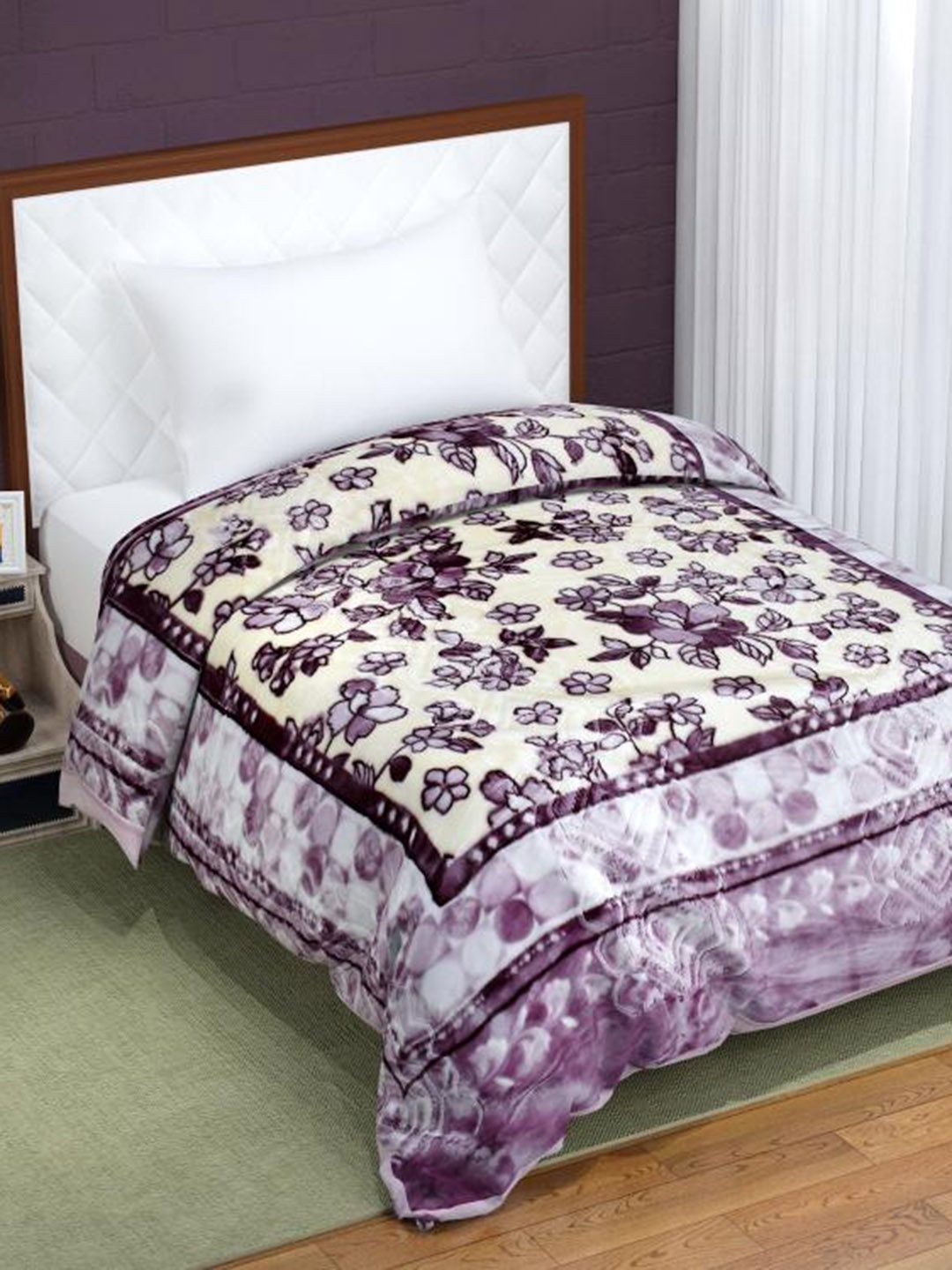 

Florida Purple & Cream Floral Printed Mink Heavy Winter 800 GSM Single Bed Blanket