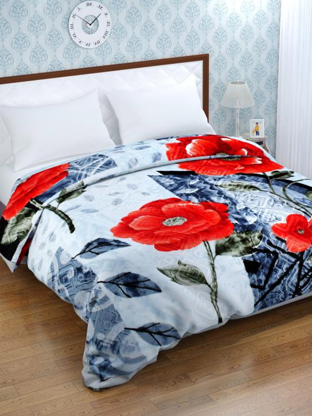 

Florida Blue & Red Floral Mink Heavy Winter 900 GSM Double Bed Blanket