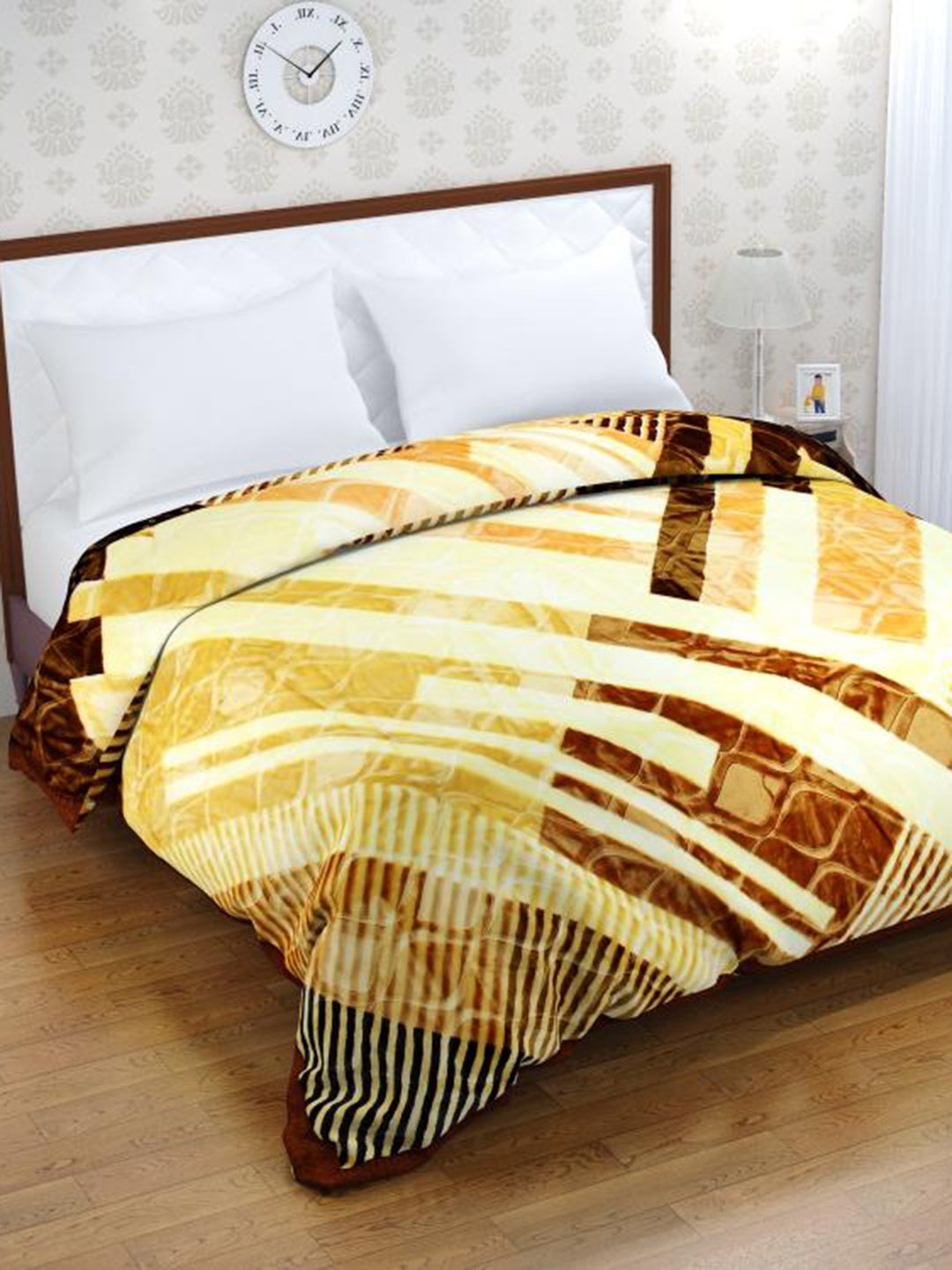 

Florida Yellow & White Abstract Mink Heavy Winter 1050 GSM Double Bed Blanket