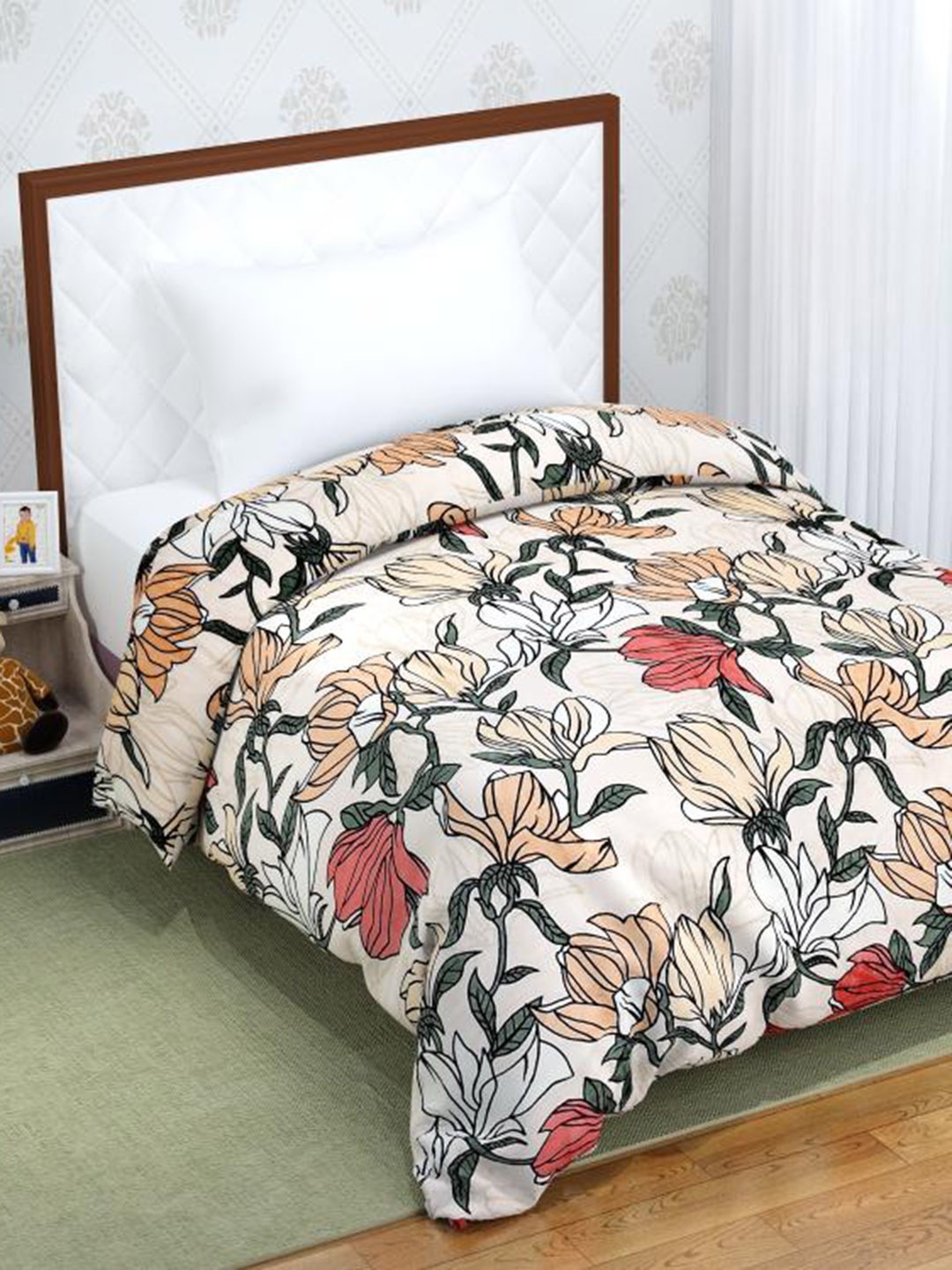 

Florida White & Red Floral Printed Mink Mild Winter 500 GSM Single Bed Blanket