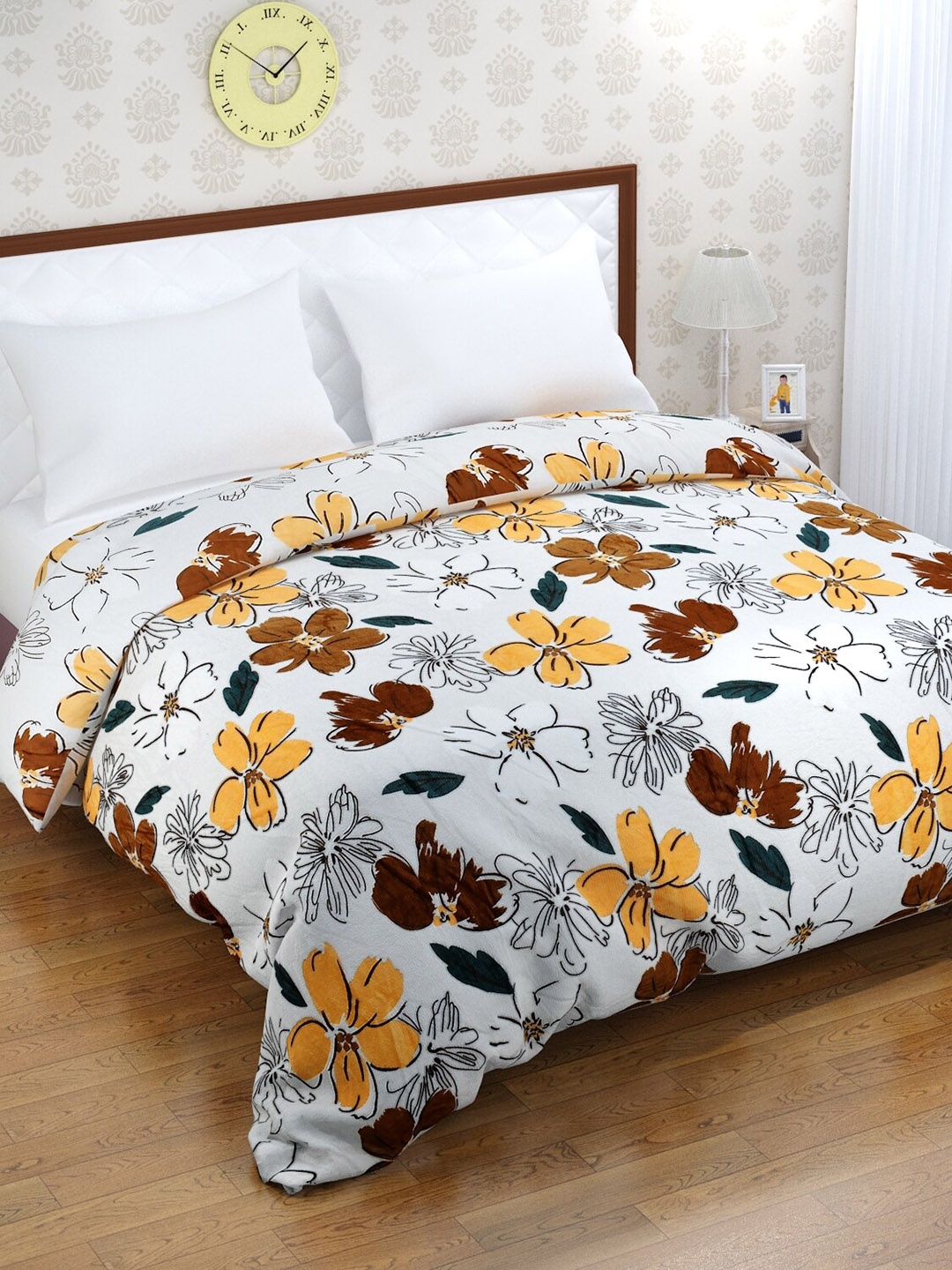 

Florida White & Yellow Floral Printed Mink Mild Winter 500 GSM Double Bed Blanket