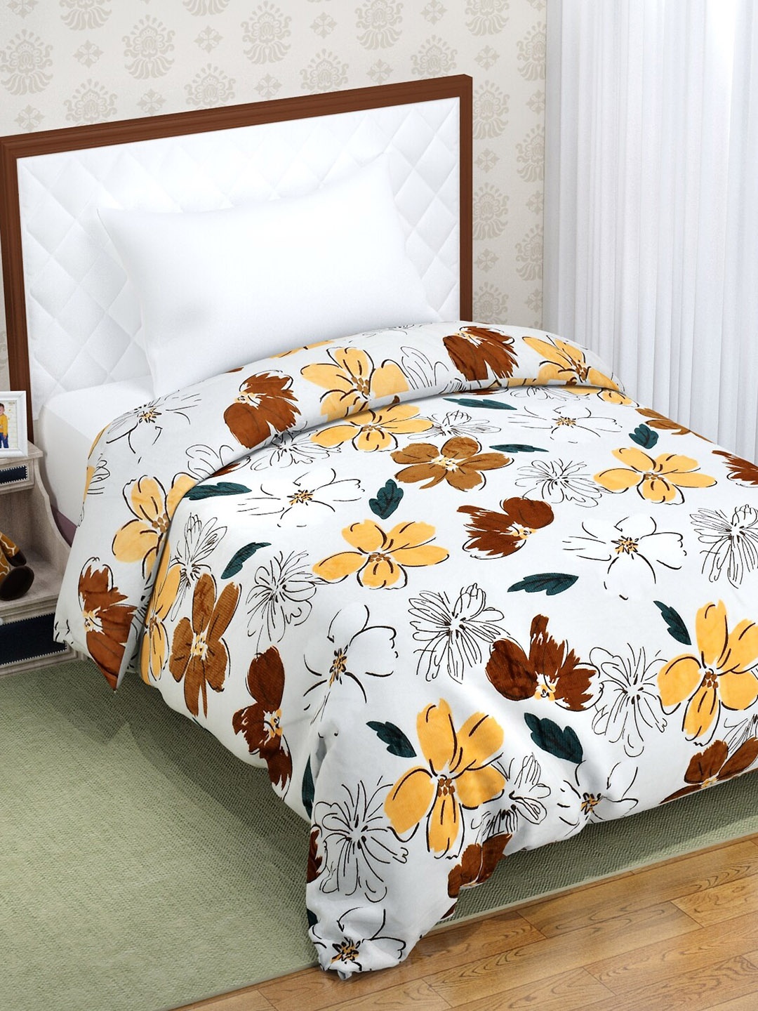 

Florida White & Yellow Floral Printed Mink Mild Winter 500 GSM Single Bed Blanket