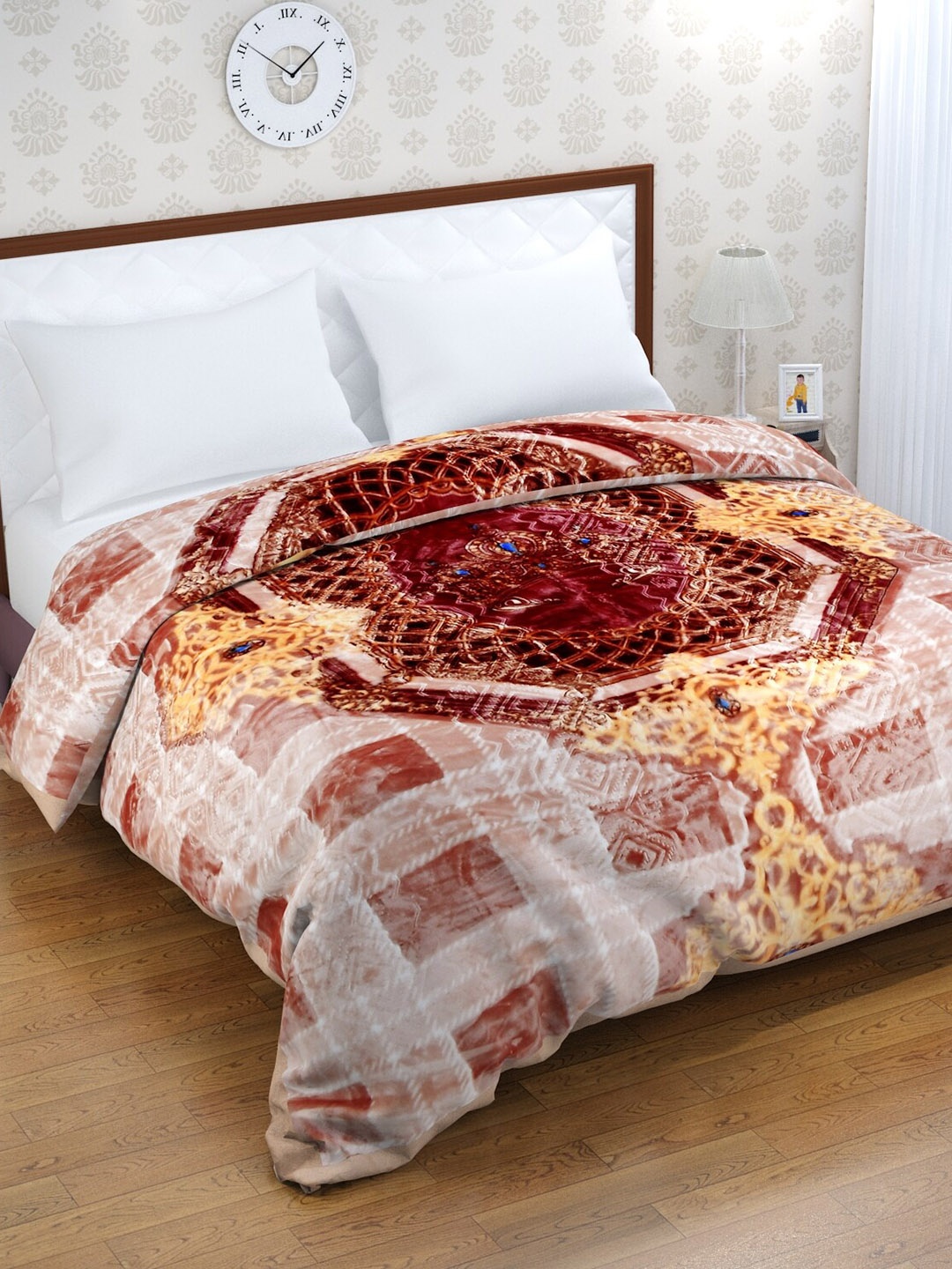 

Florida Brown & White Ethnic Motifs Mink Heavy Winter 900 GSM Double Bed Blanket