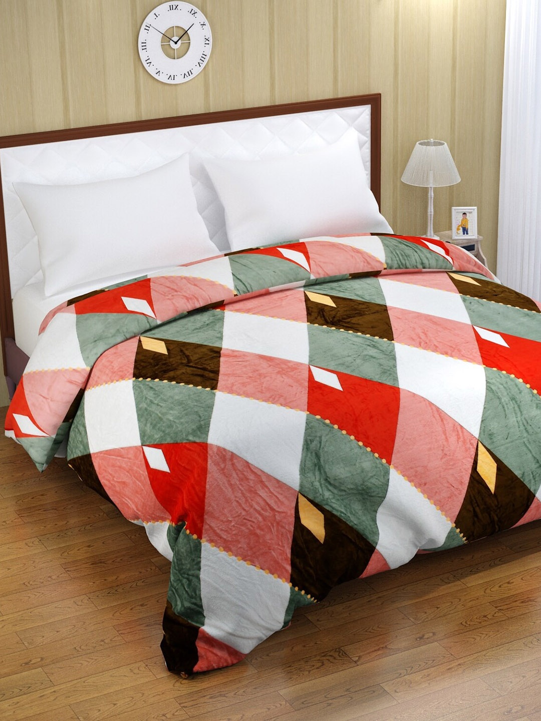 

Florida White & Red Geometric Printed Mink Mild Winter 500 GSM Double Bed Blanket, Pink
