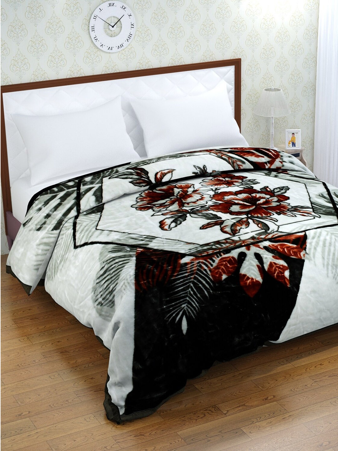 

Florida Grey Floral Mink Heavy Winter 1000 GSM Double Bed Blanket