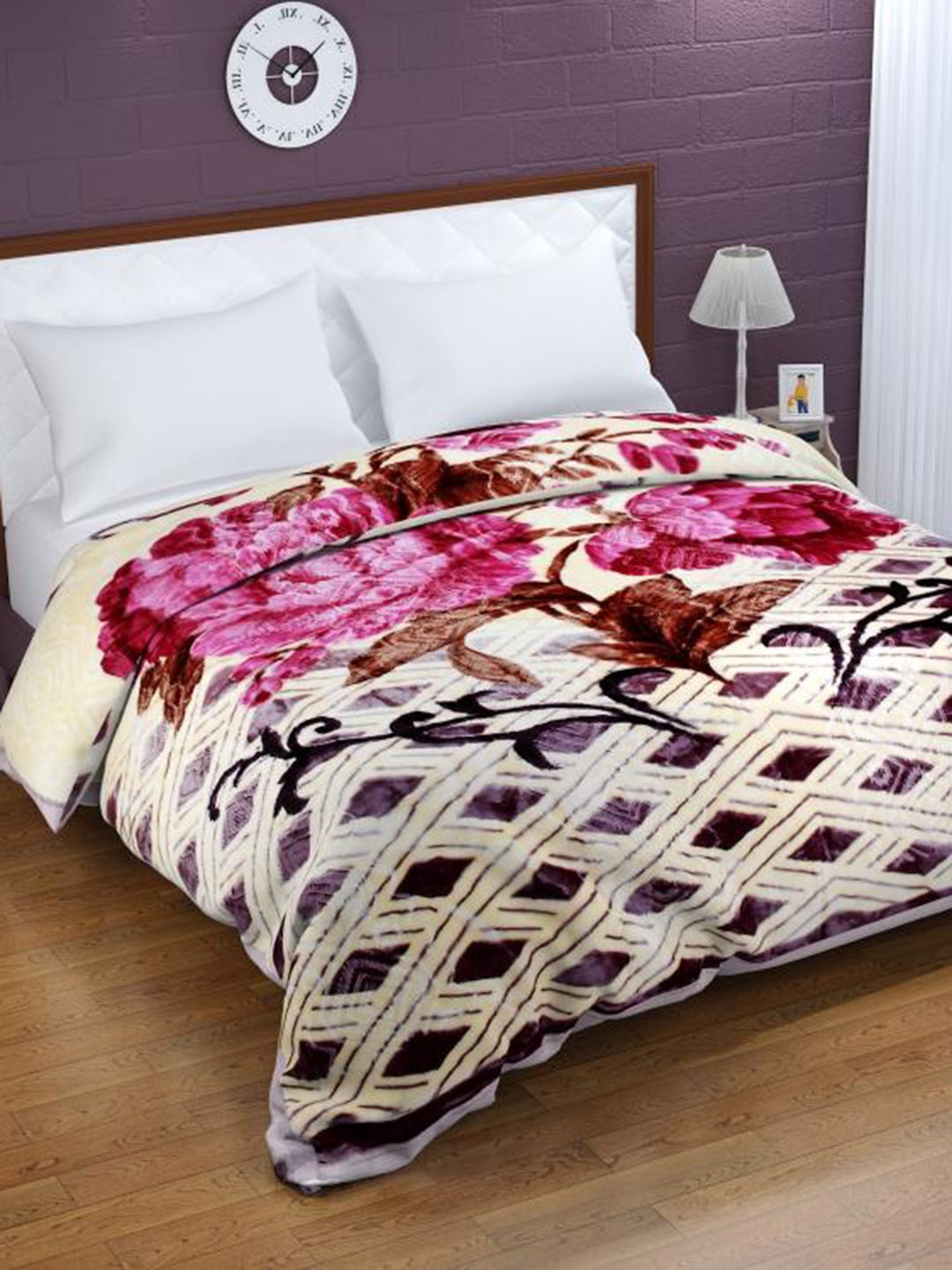 

Florida Cream & Violet Mink Heavy Winter 900 GSM Double Bed Blanket