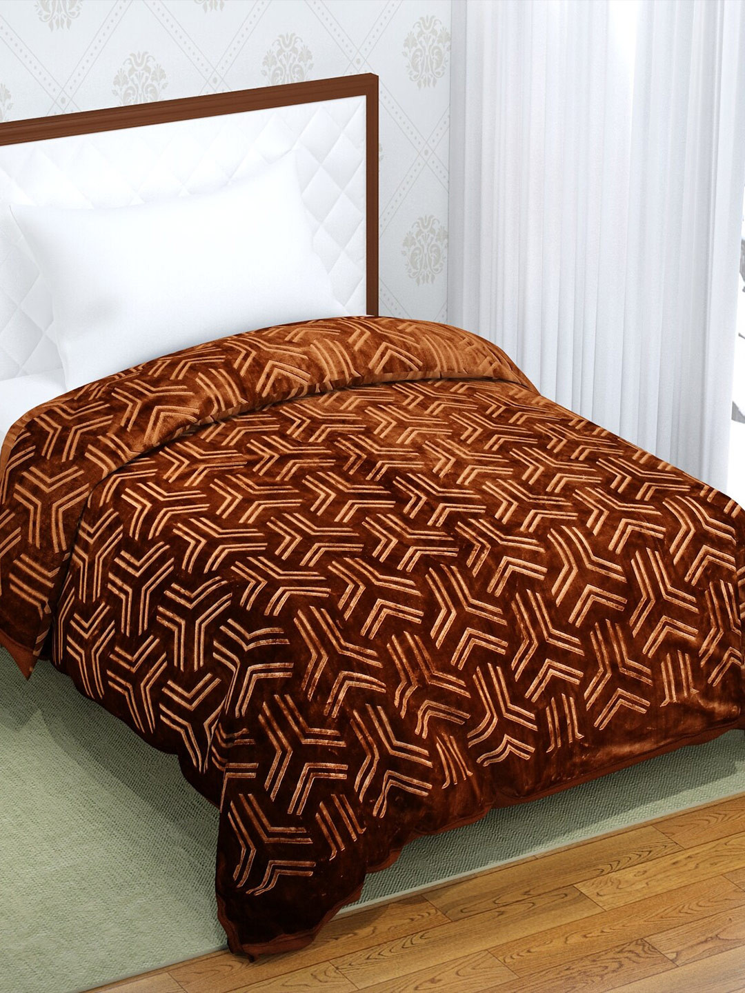 

Florida Brown & White Geometric Mink Heavy Winter 950 GSM Single Bed Blanket