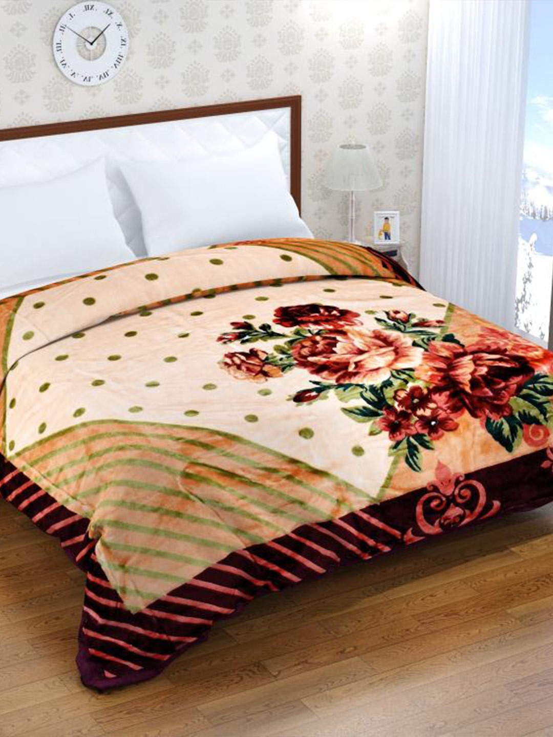 

Florida Brown & Red Floral Mink Heavy Winter 950 GSM Double Bed Blanket