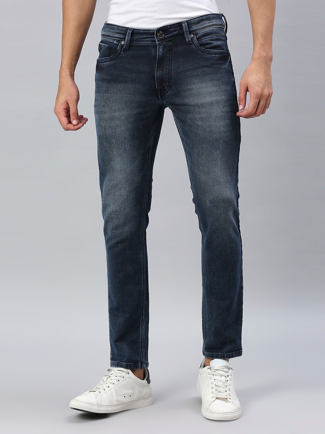 

ROCKING SWAMY Men Slim Fit Light Fade Clean Look Cotton Jeans, Blue