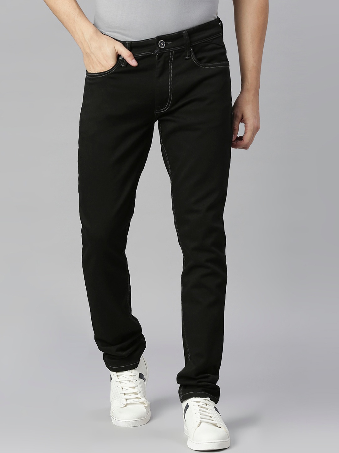 

ROCKING SWAMY Men Slim Fit Light Fade Cotton Jeans, Black