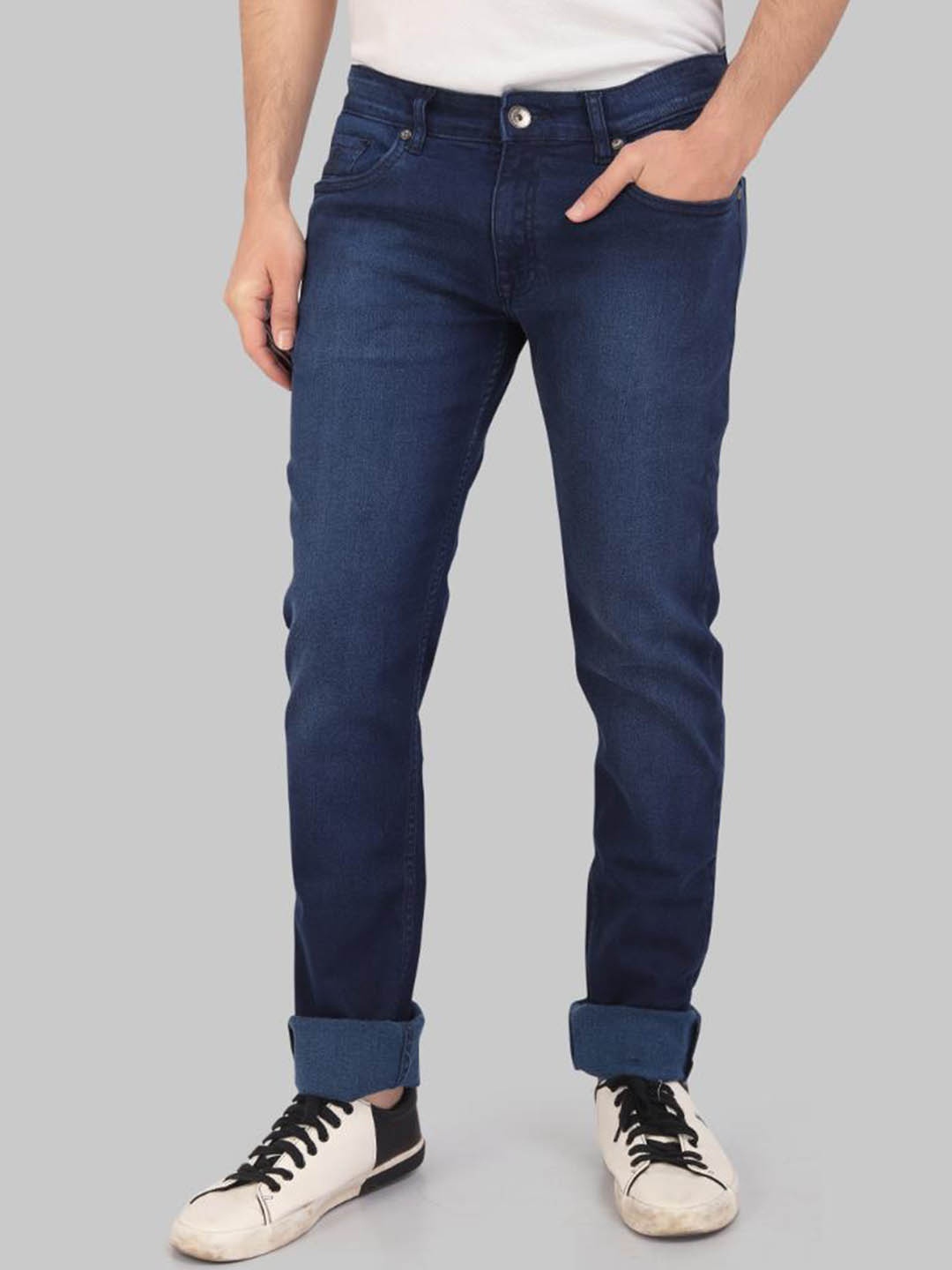 

ROCKING SWAMY Men Slim Fit Cotton Light Fade Stretchable Jeans, Blue