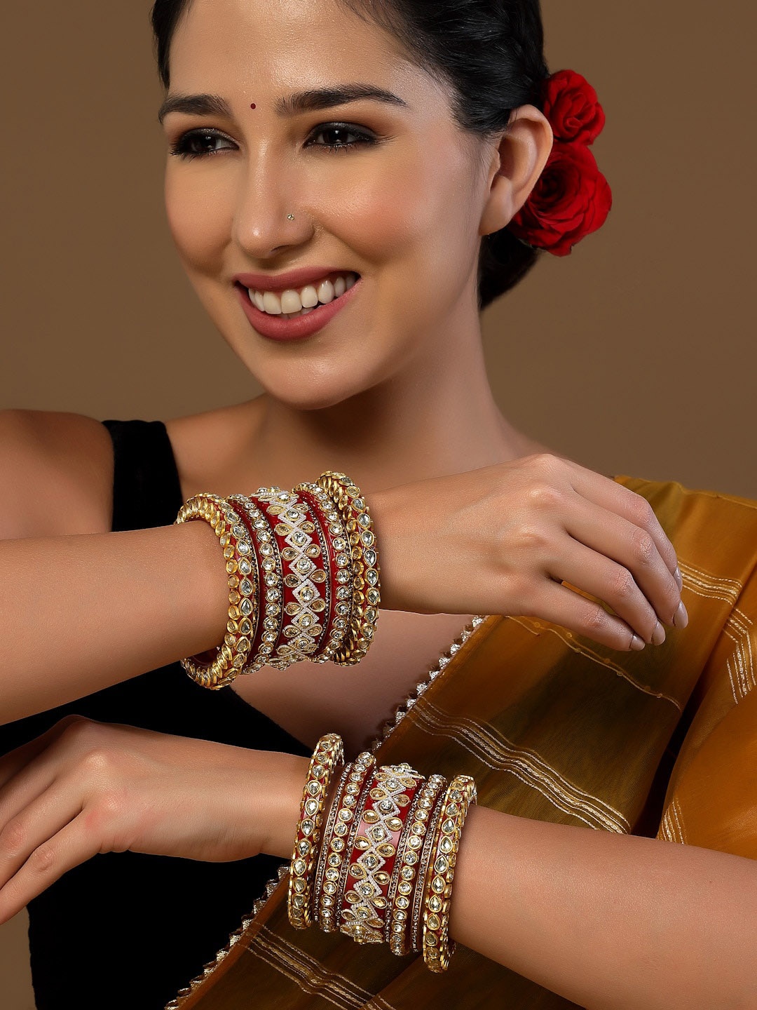 

PANASH Set Of 18 Gold-Plated Artificial Stone Studded Bangles Chuda Set