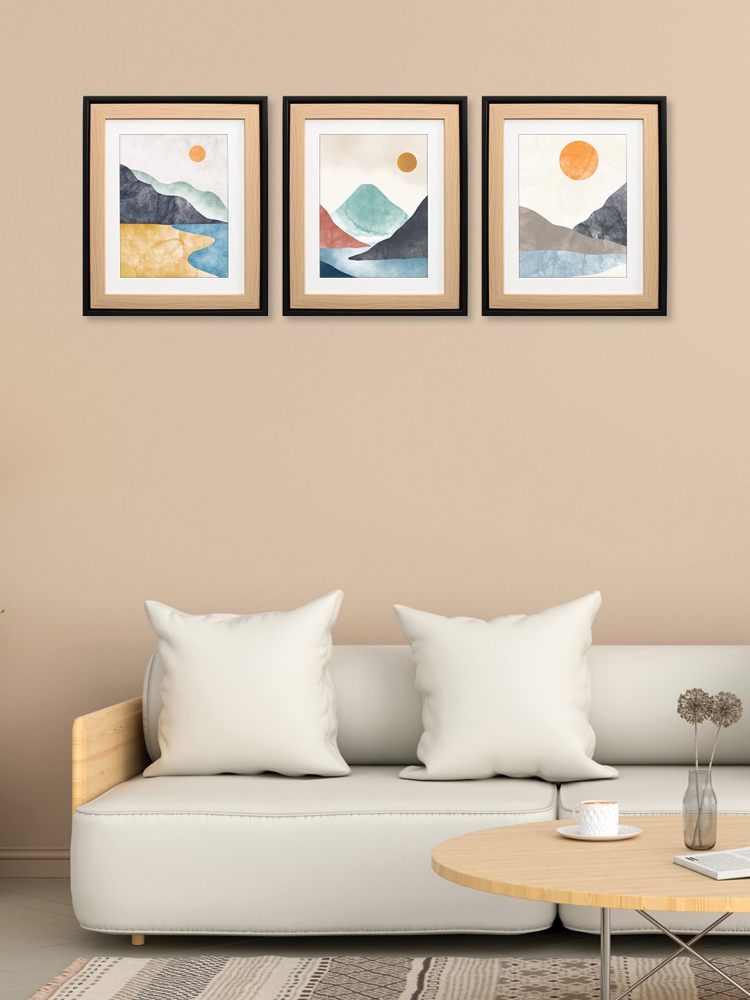 

RANDOM White & Blue 3 Pieces Mountains Wooden Painted Wall Arts