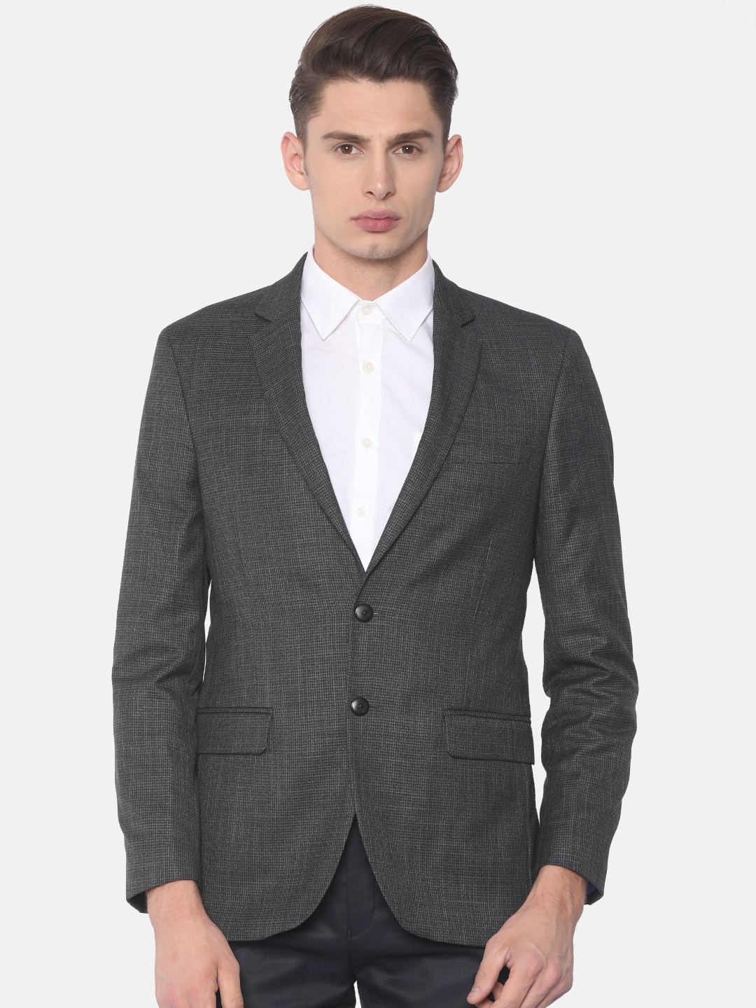 

Raymond Men Charcoal Grey Contemporary Fit Checked Single-Breasted Formal Blazer