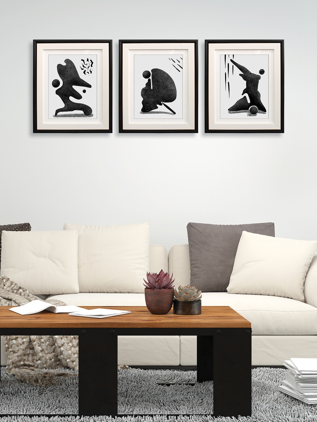 RANDOM White & Black 3 Pieces Abstract Painting Wall Art Set