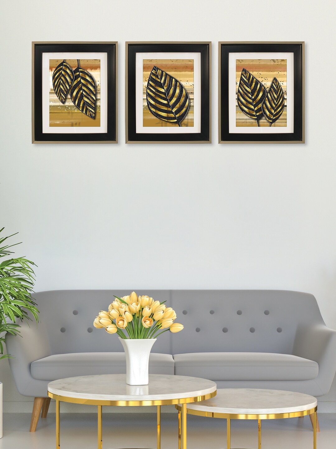 

RANDOM Black & Gold-Toned 3 Pieces Botanical Photographic Wall Art