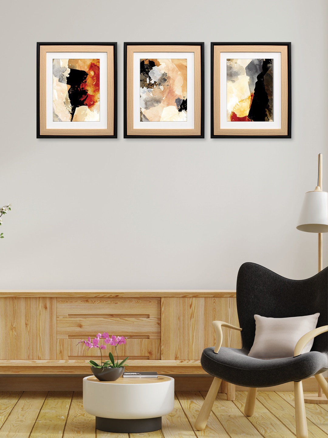 

RANDOM Beige & Black 3 Pieces Abstract Wooden Painted Wall Arts