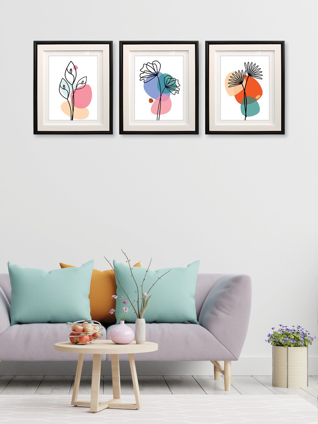 

RANDOM Black & Pink 3 Pieces Floral Wooden Painting Wall Arts