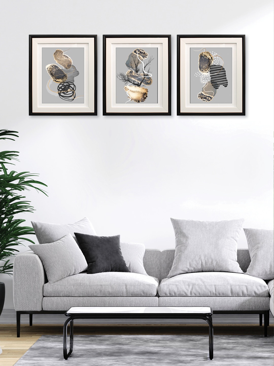

RANDOM Grey & Gold-Toned 3 Pieces Abstract Wooden Photographic Wall Arts