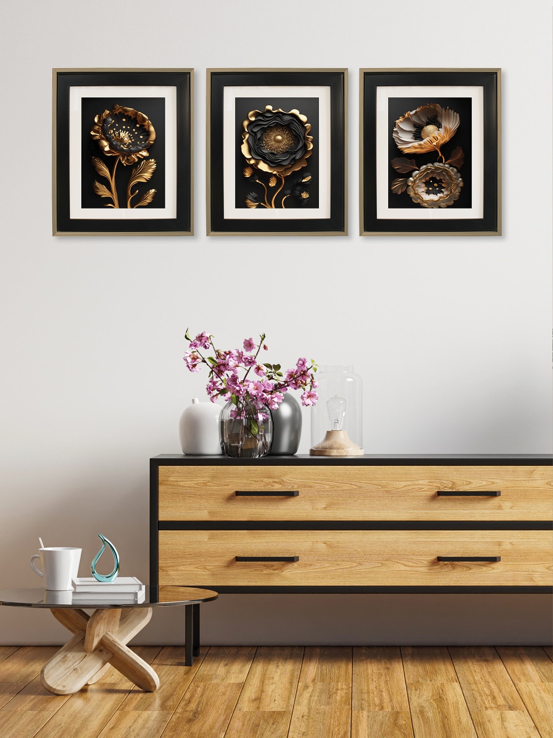 

RANDOM Black 3 Pieces Floral Printed Wooden Wall Art