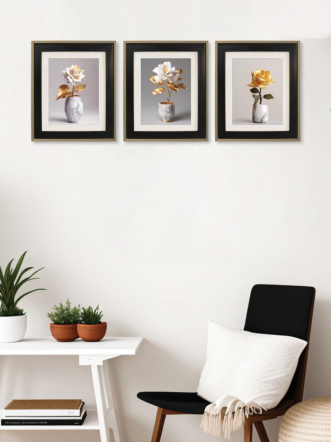 

RANDOM White & Yellow 3 Pieces Floral Wooden Painting Wall Arts