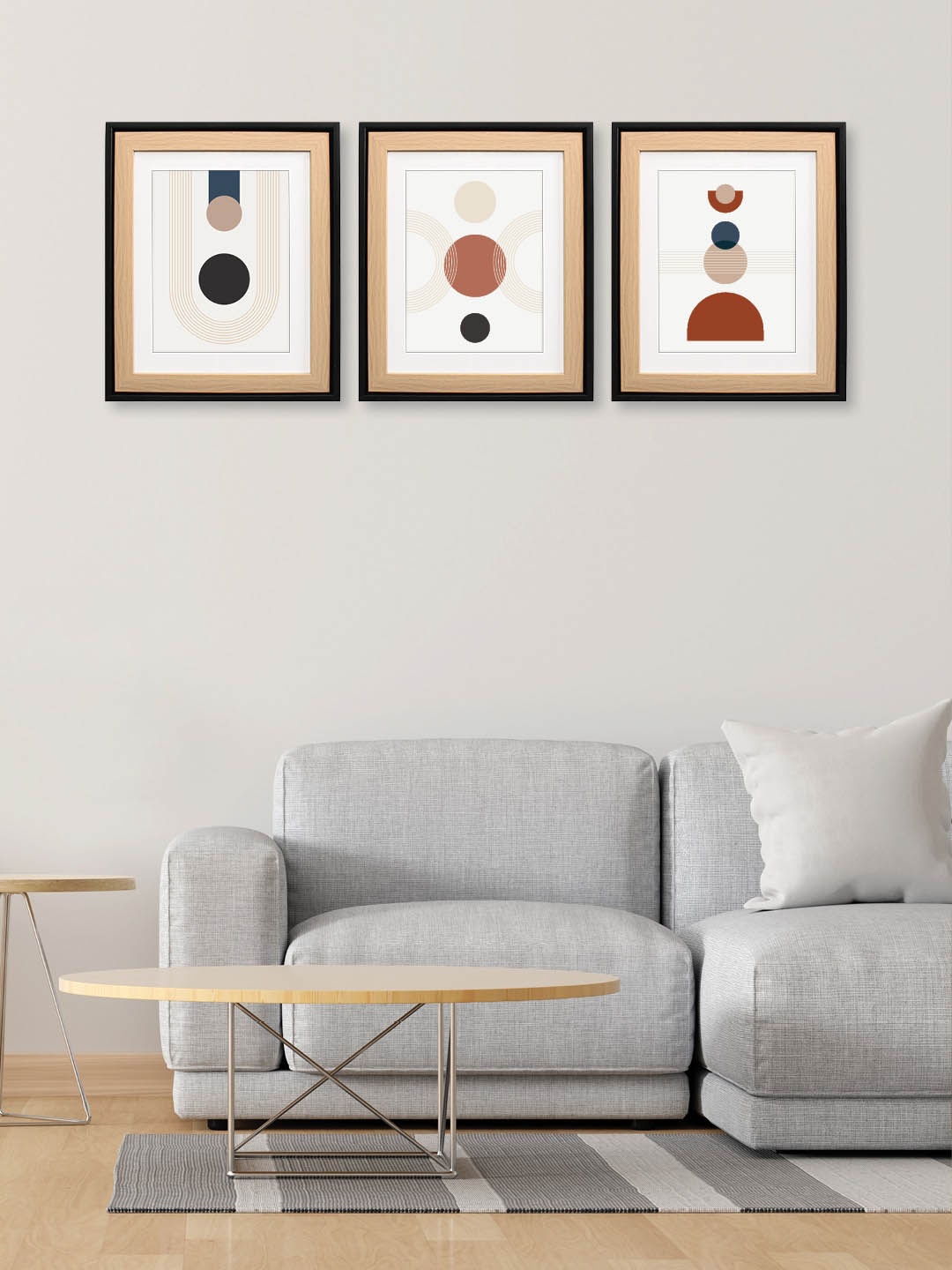 

RANDOM White & Brown 3 Pieces Circles Wooden Painting Wall Arts