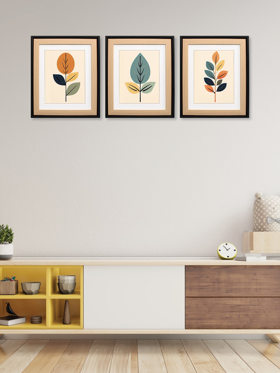 

RANDOM Green & Orange 3 Pieces Tropical Wooden Wall Painting