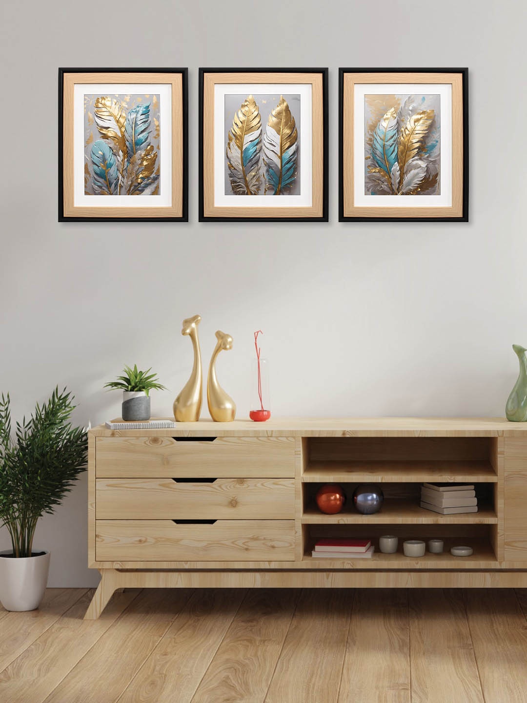 

RANDOM Grey & Blue 3 Pieces Tropical Wooden Painting Wall Arts