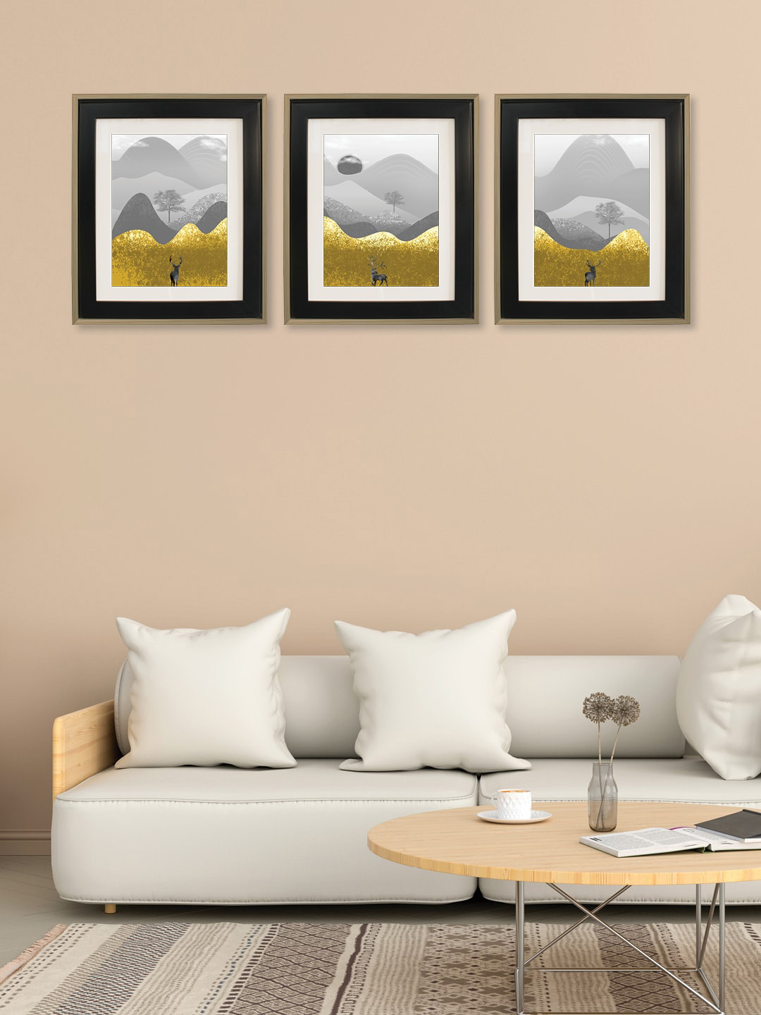 

RANDOM Grey & Gold-Toned 3 Pieces Mountains Wooden Painting Wall Arts