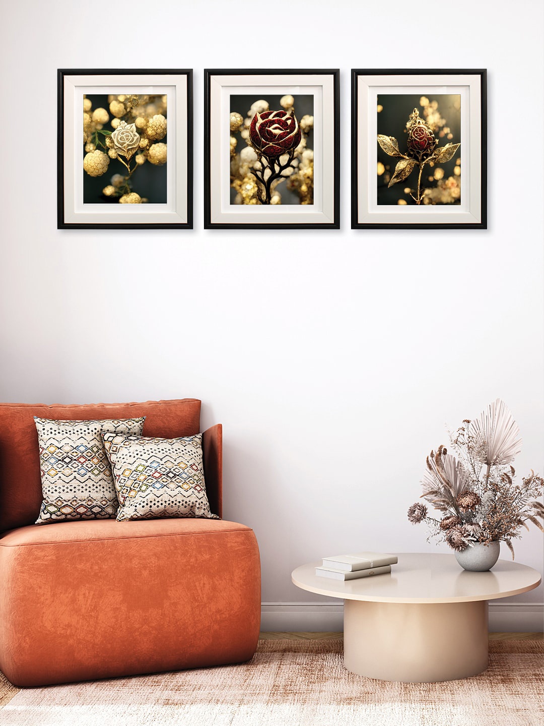 

RANDOM Black & Yellow 3 Pieces Floral Printed Wall Arts