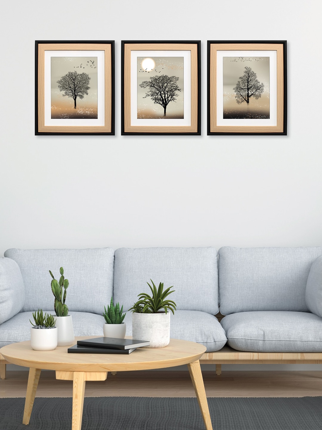 

RANDOM Grey 3 Pieces Tropical Wooden Wall Painting