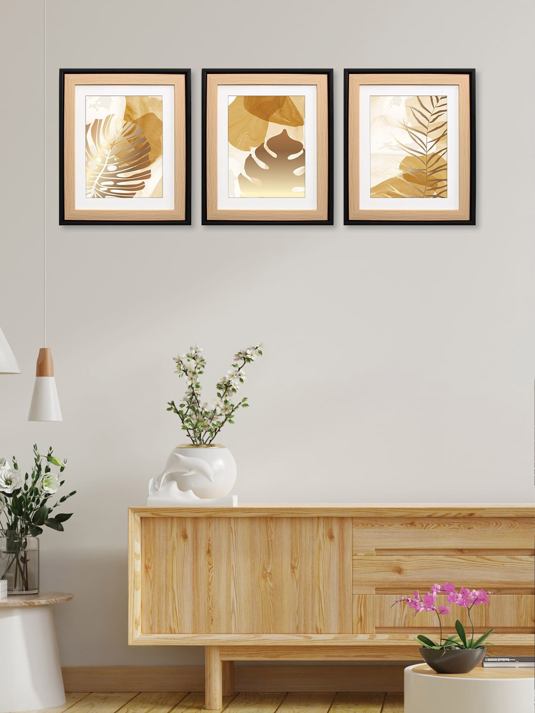 

RANDOM Brown & White 3 Pieces Tropical Wooden Painting Wall Arts