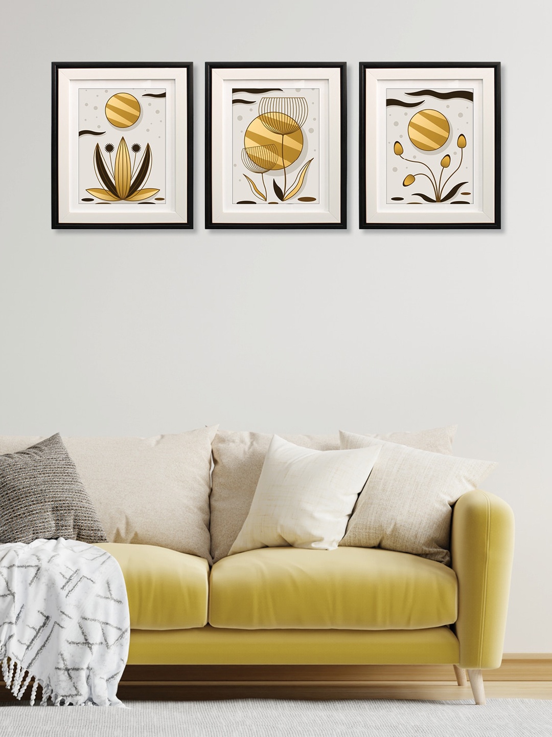 

RANDOM Yellow 3 Pieces Flowers Wall Painting